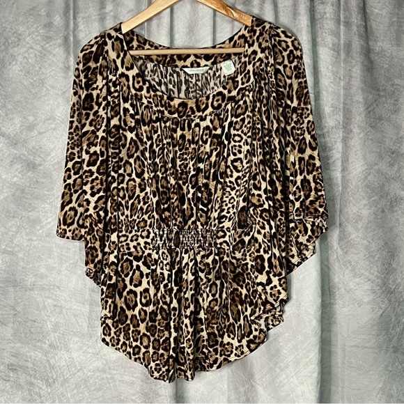 Laura Ashley Leopard Print Butterfly Sleeve Ruched Women's Top - Large - Picture 7 of 11